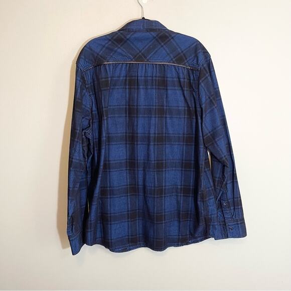 INC Men's Blue Plaid Button Down with Leather Accents Size XXL - Picture 8 of 14